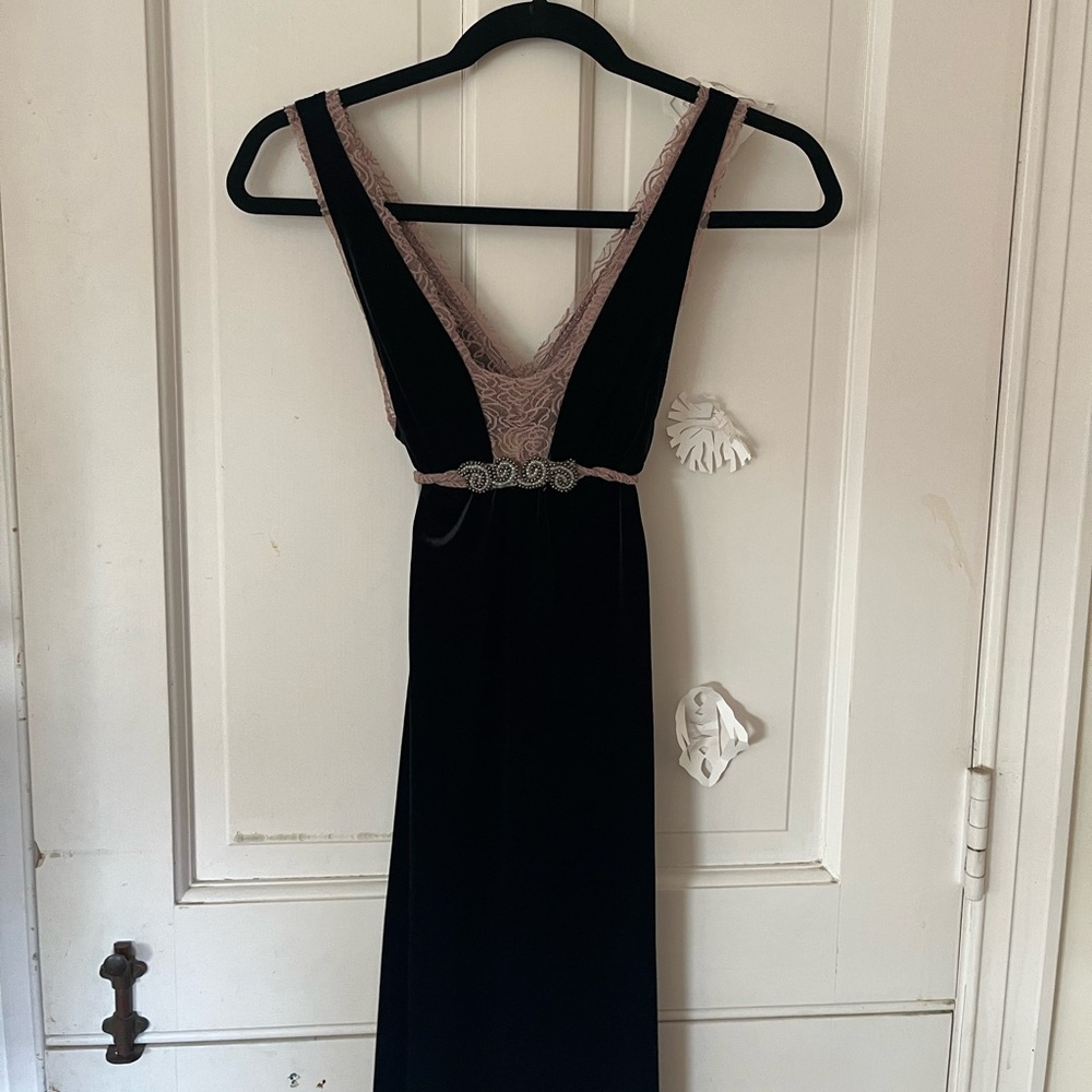 Free People XS Black Velvet Lace Dress Bow Tie